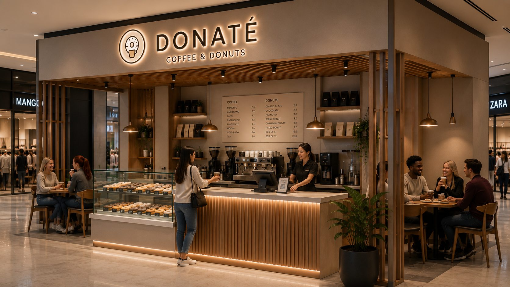 DONATÉ konsept tasarımı — Tezgah ve ürün teşhiri