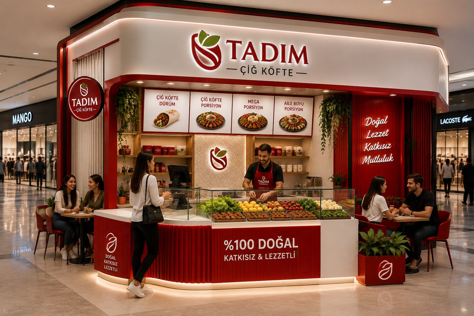 TADIM ÇİĞ KÖFTE konsept tasarımı — Cephe, menü ve oturma köşesi