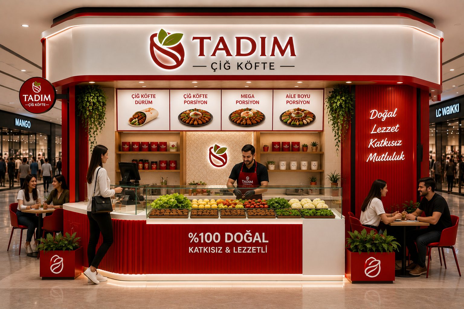 TADIM ÇİĞ KÖFTE konsept tasarımı — Teşhir tezgahı ve servis
