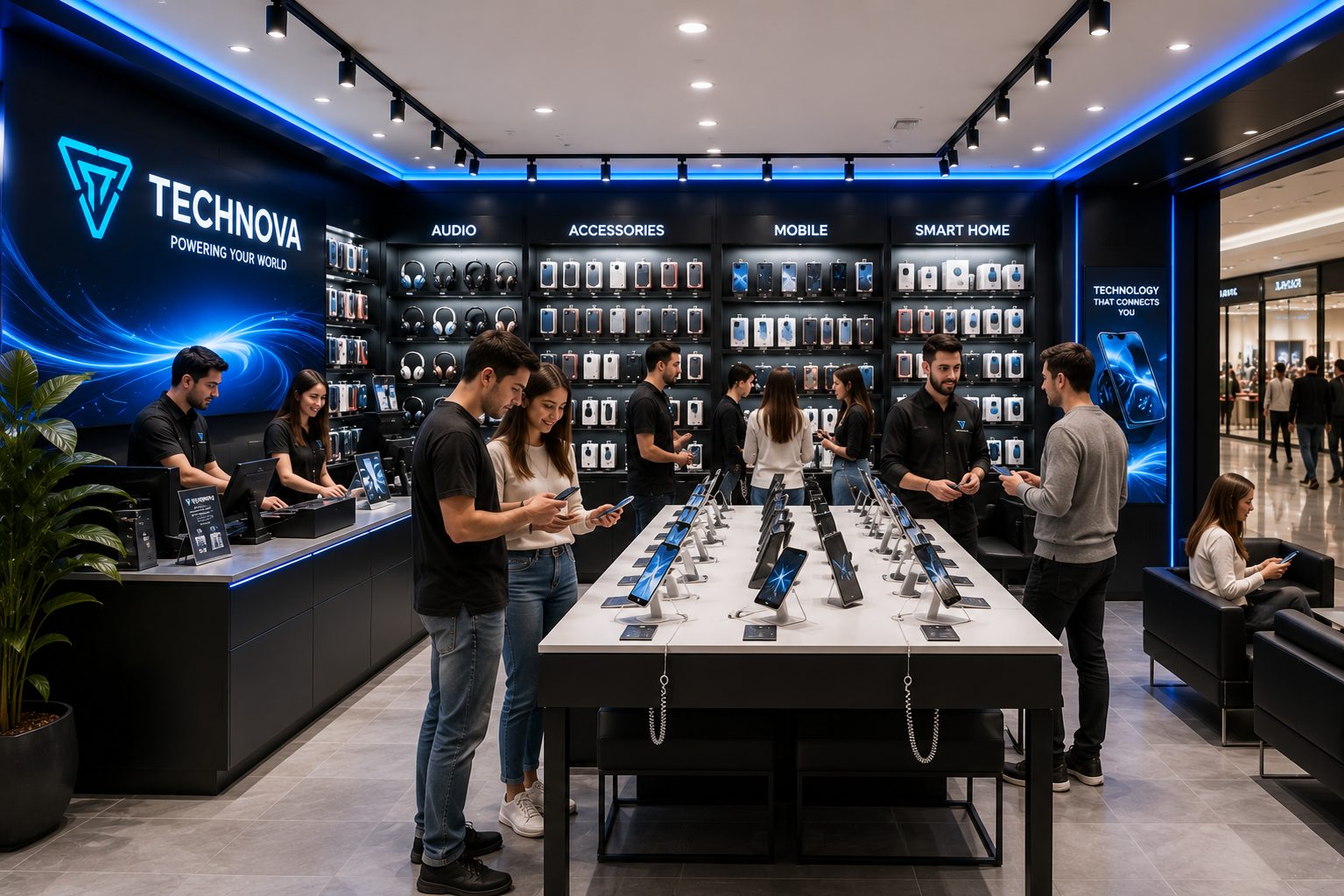 TECHNOVA konsept tasarımı — İç mekan ve deneyim alanı